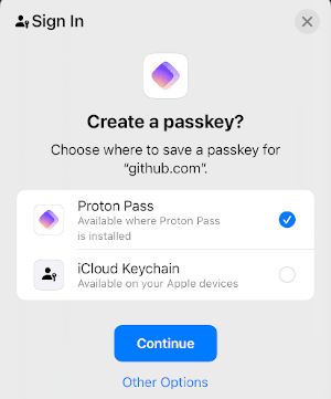Proton Pass 在 iOS 中创建密钥