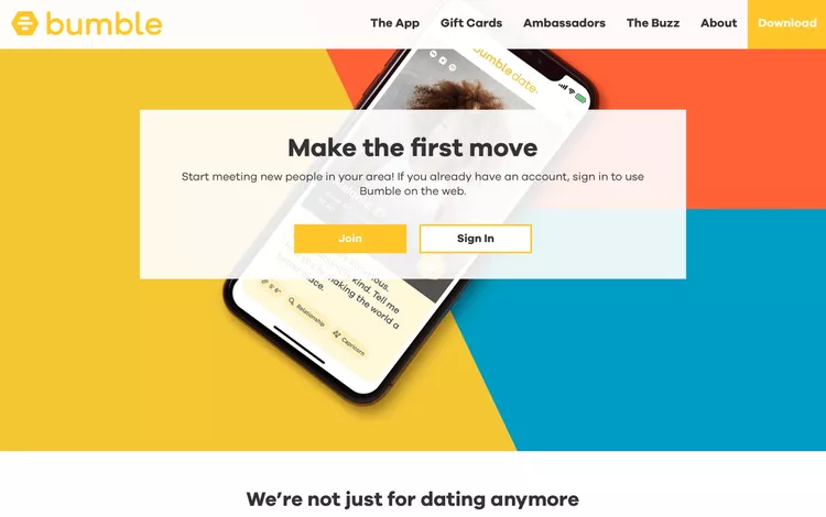 Bumble 加入或登录屏幕