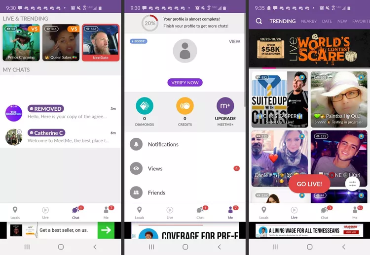MeetMe 应用程序的屏幕截图。